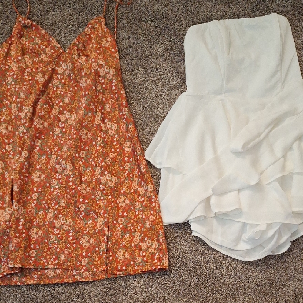 Floral Orange Dress and White Strapless Shorts One Piece